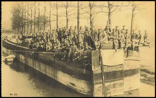 Militär/Propaganda Soldatenleben Fluss-Schiff Gruppenfoto 1914