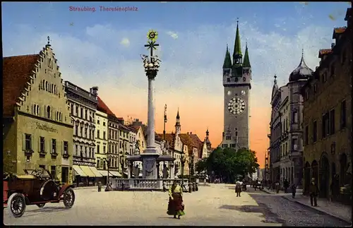 Ansichtskarte Straubing Theresienplatz, Auto 1914