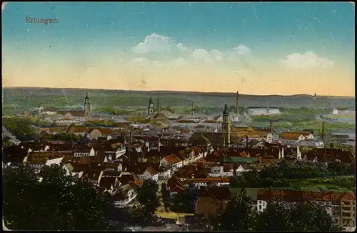 Ansichtskarte Erlangen Panorama-Ansicht 1918   im 1. Weltkrieg Feldpost gelaufen