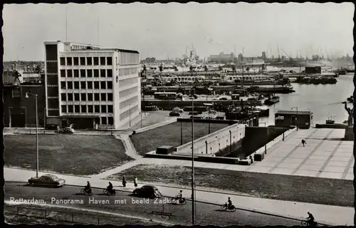 Postkaart Rotterdam Rotterdam Panorama Haven met beeld Zadkina 1956