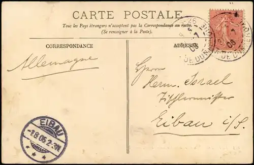 CPA Paris Avenue de la Grande-Armée 1906   gelaufen nach EIBAU (Ankunftsstempel)