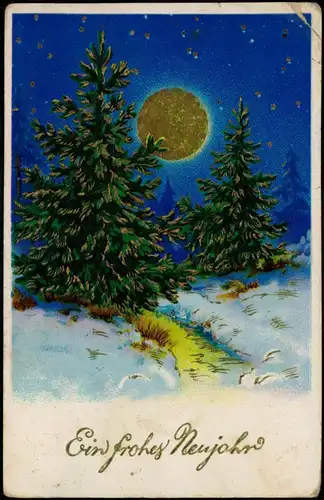 Ansichtskarte  Neujahr/Sylvester Wald - Goldsonne Winter 1911 Goldrand