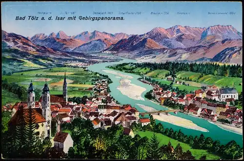 Ansichtskarte Bad Tölz Künstlerkarte Stadt Bergpanorama 1913