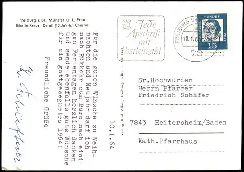 Ansichtskarte Freiburg im Breisgau Münster Böcklin-Kreuz 1964