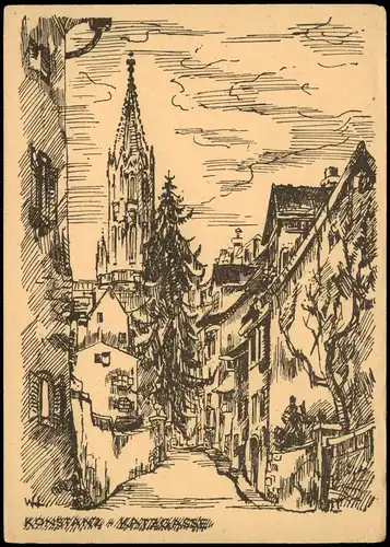 Ansichtskarte Konstanz Straßen Partie i.d. Katzgasse Künstlerkarte 1950