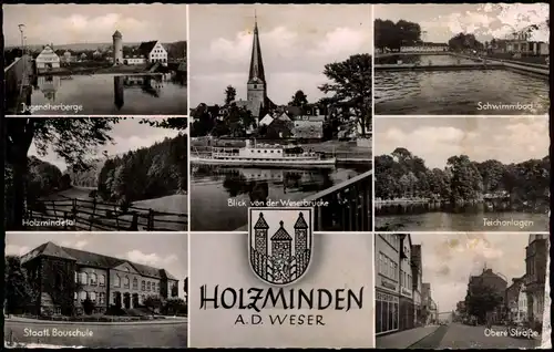 Holzminden Mehrbild-AK mit Bauschule, Straßen-Ansichten, Weserbrücke uvm. 1959