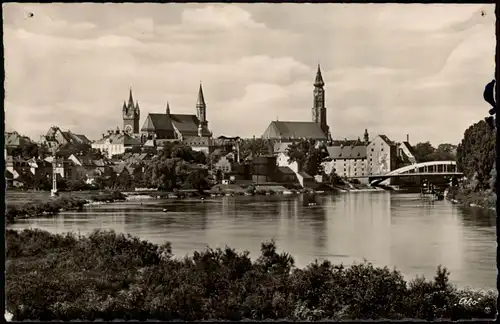Straubing Panorama-Ansicht Partie Donau 1955   gelaufen mit Stempel STRAUBING