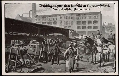 Ansichtskarte  Beschlagnahme einer feindlichen Flugzeugfabrik 1916