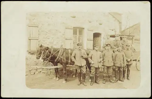 Foto  Militaria WK1 Soldaten mit Fuhrwerk 1916 Privatfoto  gel. Feldpoststempel