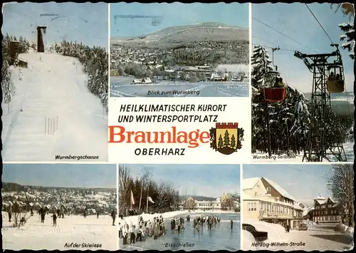 Braunlage Mehrbildkarte u.a. Wurmberg-Skisprung-Schanze, Ski-Wiese uvm. 1968