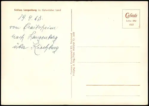 Langenburg Schloss Langenburg aus der Vogelschau-Perspektive 1963