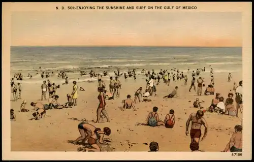 Postcard Florida ENJOYING THE SUNSHINE AND SURF GULF OF MEXICO 1930