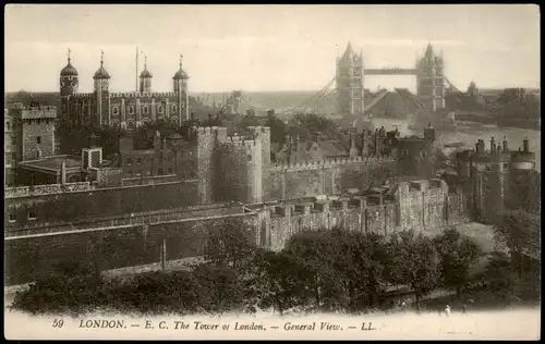 Postcard London General View The Tower of London City Panorama 1910