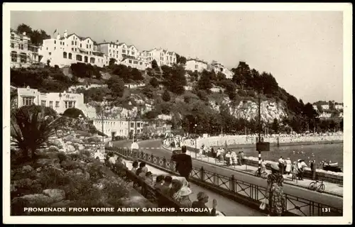 Postcard Torquay PROMENADE FROM TORRE ABBEY GARDENS 1950