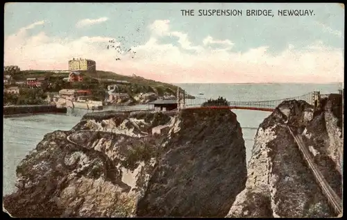 Postcard Newquay Suspension Bridge (Brücke) 1920