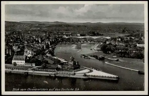 Ansichtskarte Koblenz Blick vom Ehrenbreitstein auf das Deutsche Eck 1940