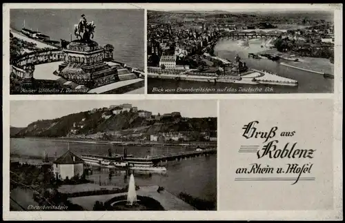 Ansichtskarte Koblenz Mehrbild-AK 3 Ortsansichten am Rhein 1940