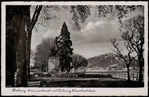 Koblenz Görresdenkmal mit Blick zur Festung Ehrenbreitstein. 1930