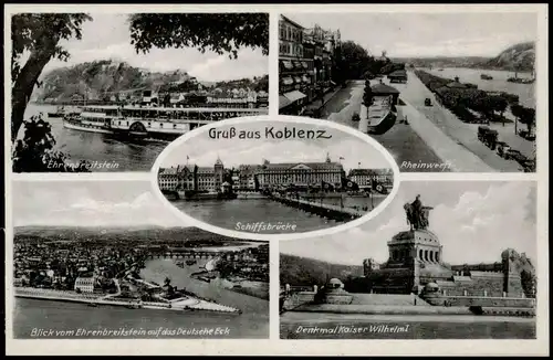 Koblenz Mehrbild-AK ua. Schiffsbrücke, Rhein-Werft, Ehrenbreitstein uvm. 1930