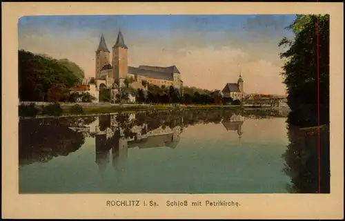 Ansichtskarte Rochlitz Schloß mit Petrikirche, Fluss Partie 1910