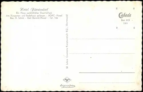 Ansichtskarte Bad Bertrich Hotel Fürstenhof Innenansicht Speiseraum 1953