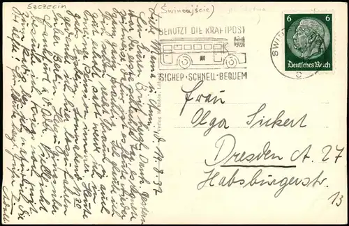 Postcard Swinemünde Świnoujście Ostseebad Sonnenuntergang Ostsee 1937