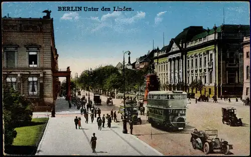 Ansichtskarte Mitte-Berlin Unter den Linden, Autos Bus-Verkehr 1910