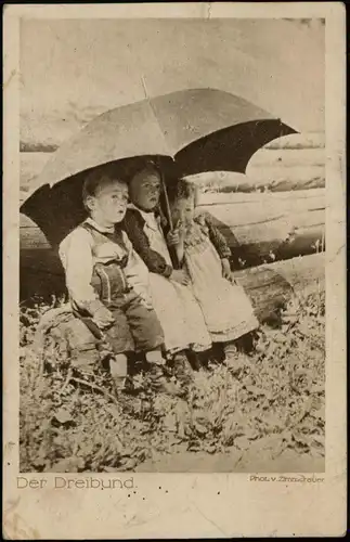 Kinder Künstlerkarte Unter dem Regenschirm Verein für Kinderasyle 1922