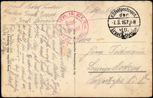 SÄGEMÜHLE AM SCHLOSS CHATILLON 1916   1. WK Feldpost gel (nach Leipzig-Mockau)