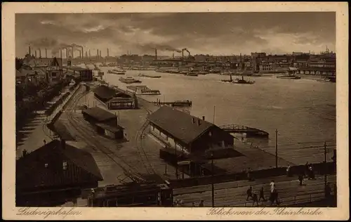 Ludwigshafen Panorama-Blick v.d. Rhein-Brücke auf Fabriken 1920