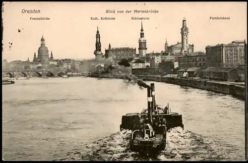 Ansichtskarte Dresden Fernheizhaus, Schauffelraddampfer 1911
