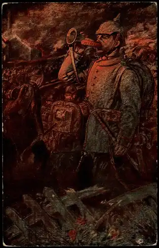 Künstlerkarte - Militär, Soldat mit Trompete Stimmungsbild 1916