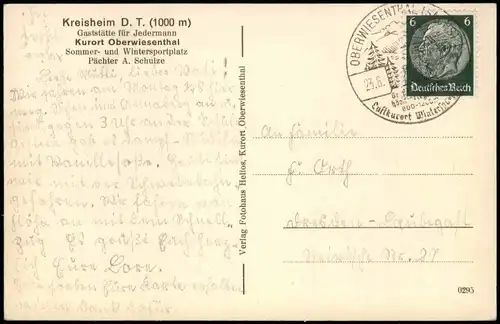 Ansichtskarte Oberwiesenthal Kreisheim mit Fichtelberg 1940