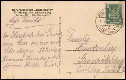 Ansichtskarte Bischofswerda Partie am Bergrestaurant Butterberg 1925