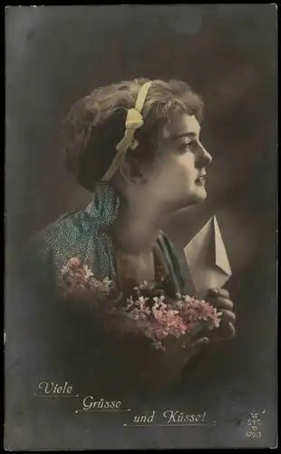 Ansichtskarte  Viele Grüsse und Küsse! Romantik Liebespaare 1917