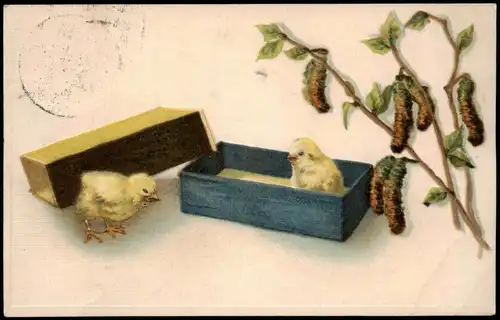 Feldpostkarte 1. WK mit Oster Küken 1915 Prägekarte  1. Weltkrieg Feldpost