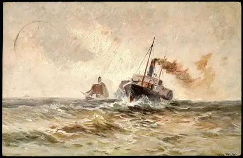 Künstlerkarte Gemälde Motiv: Hochsee Schiff 1914   gelaufen nach SEESEN