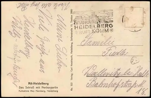 Ansichtskarte Heidelberg Stadt Neckarpartie 1932