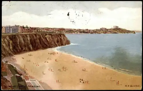 Postcard Newquay Ortsansicht, Beach, Strand 1930