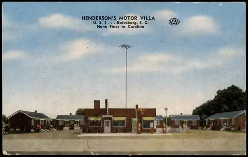 Postcard Batesburg HENDERSON'S MOTOR VILLA 1930