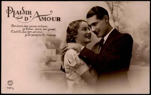 Ansichtskarte  PLAYSIR AMOUR, Liebespaar Motiv-AK Liebe & Romantik 1930