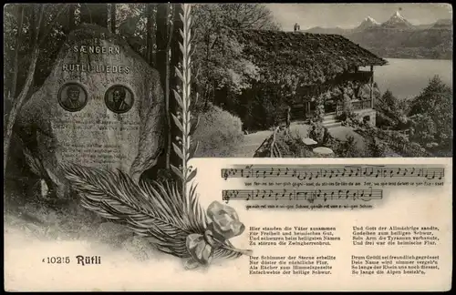 Ansichtskarte Seelisberg Rütli - 2 Bild: Gedenkstein und Baude 1912