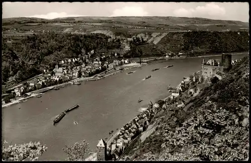 Ansichtskarte St. Goarshausen Blick auf Burg Katz, Rhein Panorama 1960