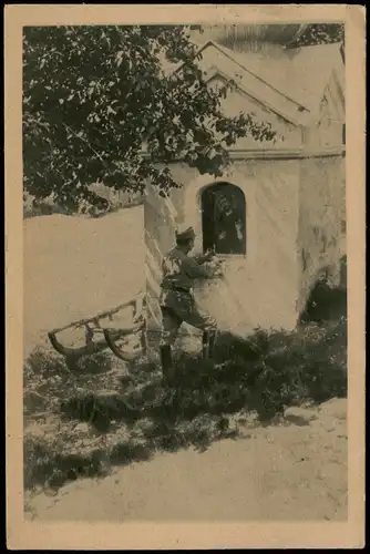 Ansichtskarte  Oesterreichischer Soldat vor einem Heiligenbild 1920