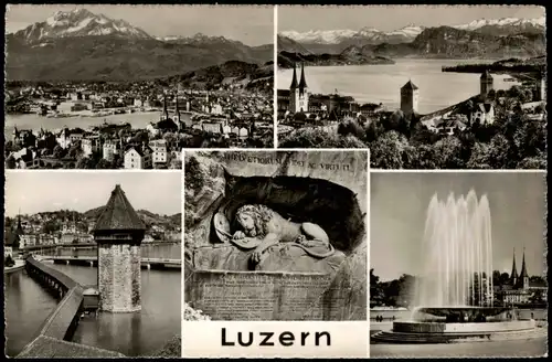 Ansichtskarte Luzern Lucerna Mehrbildkarte mit 5 Echtfoto-Ansichten 1960