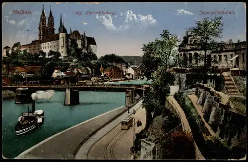 Ansichtskarte Meißen Panorama mit Jägerschlößchen und Albrechtsburg 1925