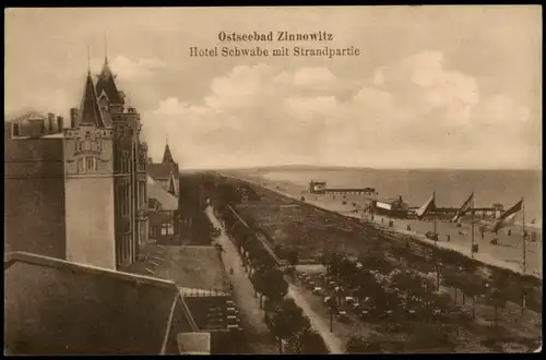Ansichtskarte Zinnowitz Hotel Schwabe mit Strandpartie 1912