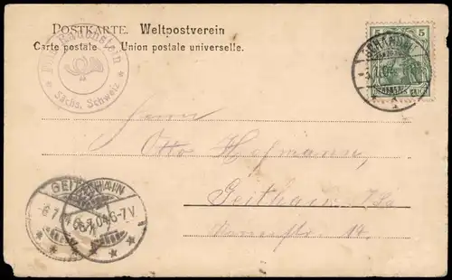 .Sachsen  Rauenstein Lehmannsschlucht 1904   gel Geithain (Ankunftsstempel)