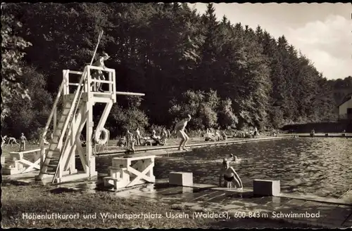 Usseln-Willingen (Upland) Freibad Schwimmbad Kinder auf Sprungturm 1963