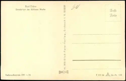 Ansichtskarte Bad Elster Sanatorium der Böhlener Werke 1956